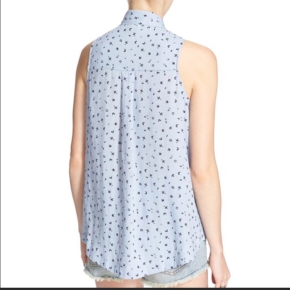 NWT Free People Blue Print Tie Hi Lo Top Sz XS - Picture 2 of 6